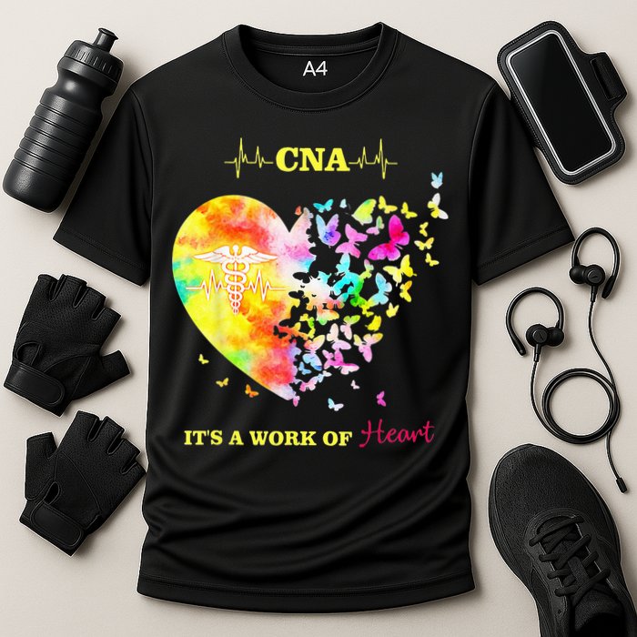 CNA Its A Work Of Heart Butterfly Nurse Cooling Performance Crew T-Shirt