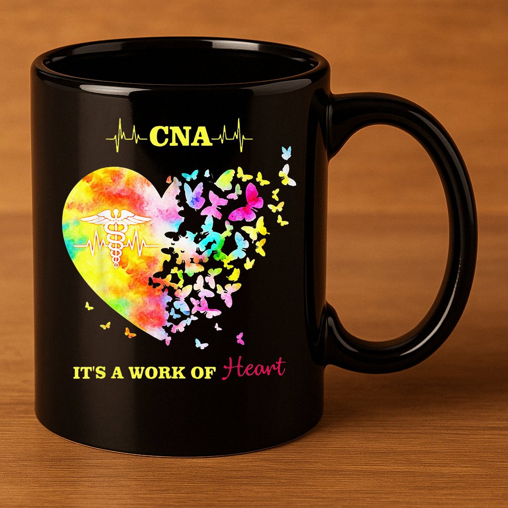 CNA Its A Work Of Heart Butterfly Nurse 11oz C Handle Ceramic Mug