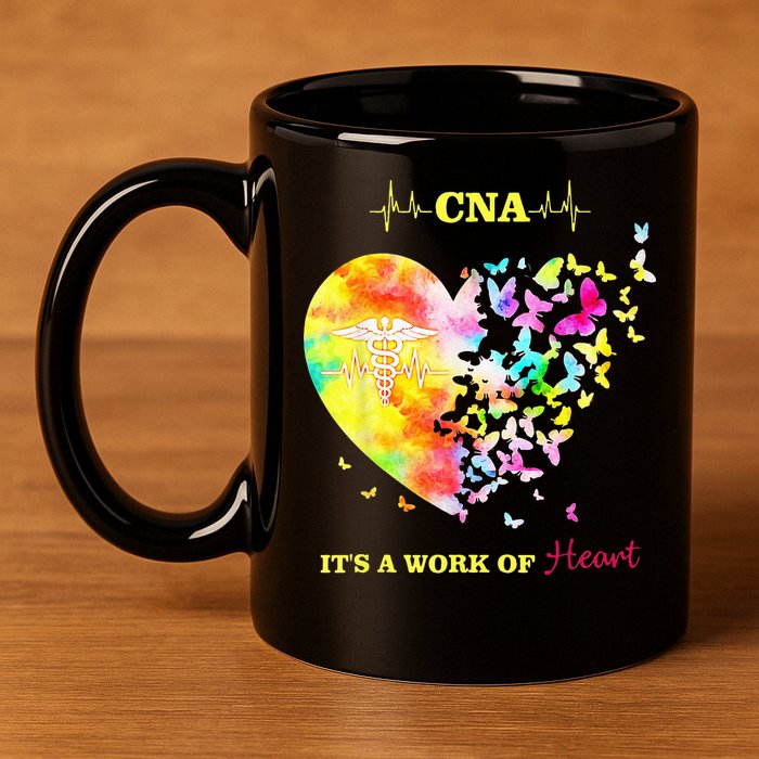 CNA Its A Work Of Heart Butterfly Nurse 11oz C Handle Ceramic Mug