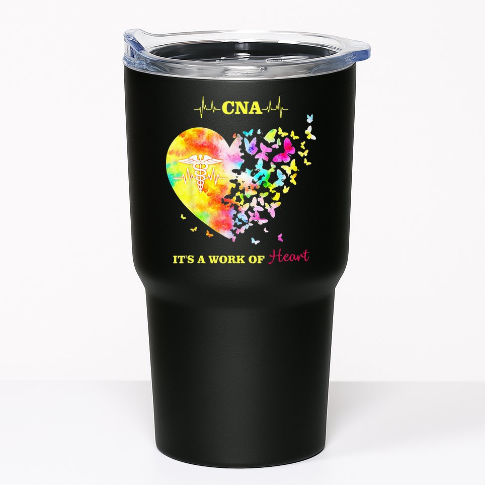 CNA Its A Work Of Heart Butterfly Nurse Tumbler