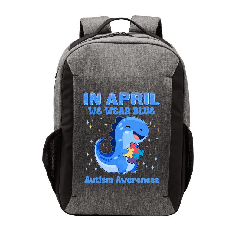 Cute In April We Wear Blue Autism Awareness Blue Dinosaur Vector Backpack