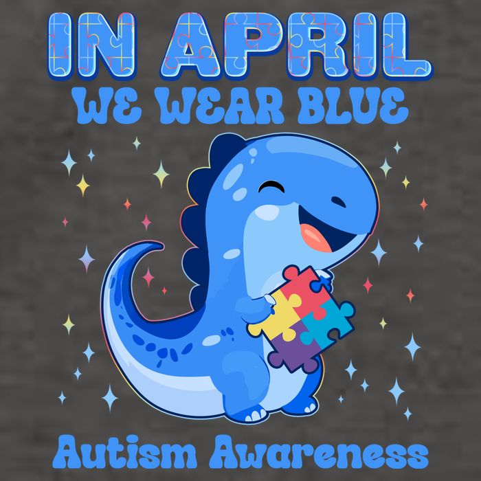 Cute In April We Wear Blue Autism Awareness Blue Dinosaur Vector Backpack