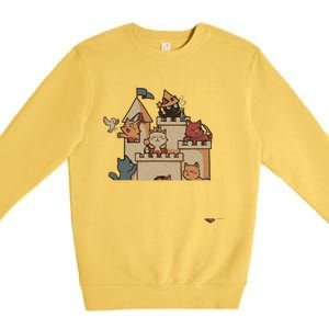 Cats In A Sandbox Summer Cat Litter Box Sand Castle Premium Crewneck Sweatshirt