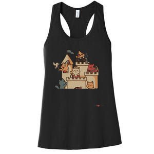 Cats In A Sandbox Summer Cat Litter Box Sand Castle Women's Racerback Tank