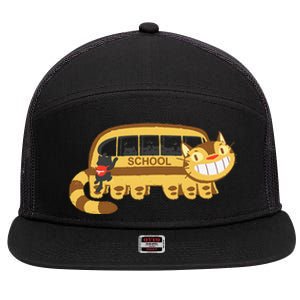 Cats In A Catbus Headed To School Schoolcatbus 7 Panel Mesh Trucker Snapback Hat