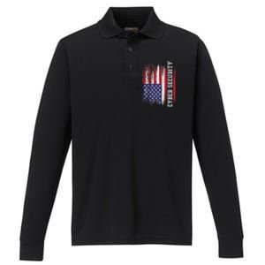 Cybersecurity It Analyst Us Flag Certified Tech Security Performance Long Sleeve Polo