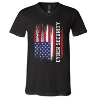 Cybersecurity It Analyst Us Flag Certified Tech Security V-Neck T-Shirt