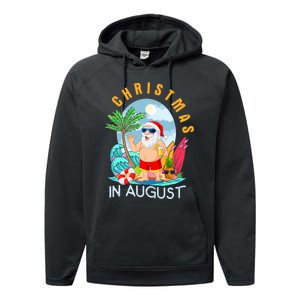 Christmas In August Xmas Funny Santa Summer Beach Vacation Performance Fleece Hoodie