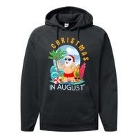 Christmas In August Xmas Funny Santa Summer Beach Vacation Performance Fleece Hoodie