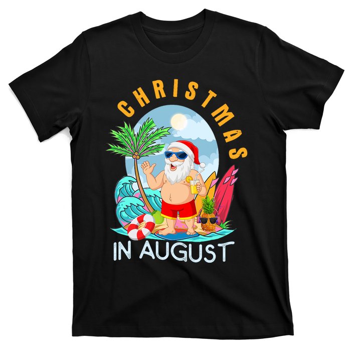 Christmas In August Xmas Funny Santa Summer Beach Vacation T-Shirt