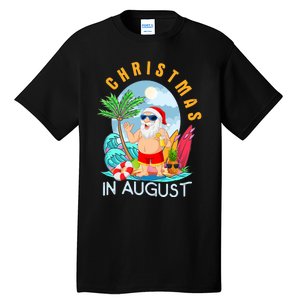 Christmas In August Xmas Funny Santa Summer Beach Vacation Tall T-Shirt