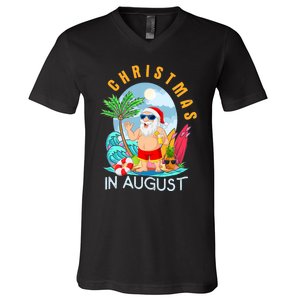 Christmas In August Xmas Funny Santa Summer Beach Vacation V-Neck T-Shirt