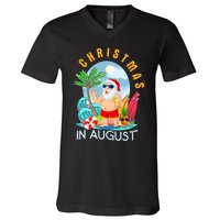 Christmas In August Xmas Funny Santa Summer Beach Vacation V-Neck T-Shirt