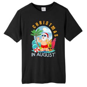 Christmas In August Xmas Funny Santa Summer Beach Vacation Tall Fusion ChromaSoft Performance T-Shirt