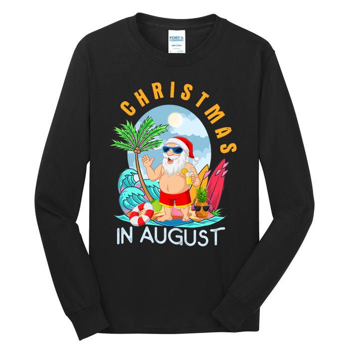 Christmas In August Xmas Funny Santa Summer Beach Vacation Tall Long Sleeve T-Shirt