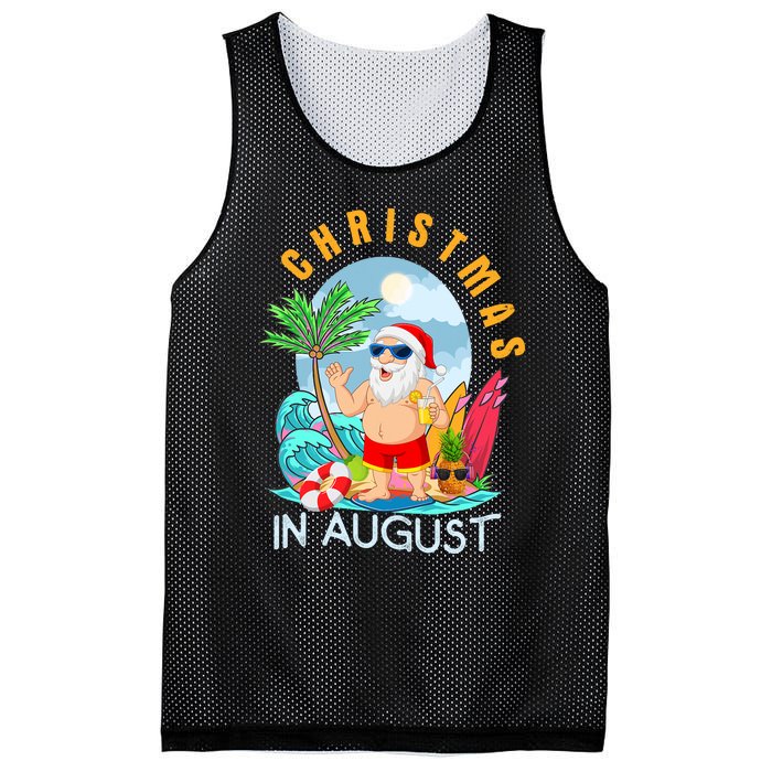 Christmas In August Xmas Funny Santa Summer Beach Vacation Mesh Reversible Basketball Jersey Tank