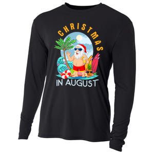 Christmas In August Xmas Funny Santa Summer Beach Vacation Cooling Performance Long Sleeve Crew