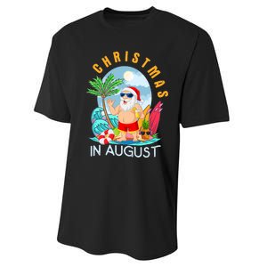 Christmas In August Xmas Funny Santa Summer Beach Vacation Performance Sprint T-Shirt