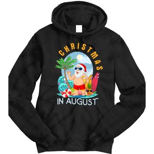 Christmas In August Xmas Funny Santa Summer Beach Vacation Tie Dye Hoodie