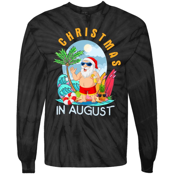 Christmas In August Xmas Funny Santa Summer Beach Vacation Tie-Dye Long Sleeve Shirt