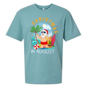 Christmas In August Xmas Funny Santa Summer Beach Vacation Sueded Cloud Jersey T-Shirt