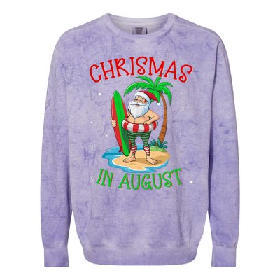 Christmas In August Funny Summer Santa On Beach Colorblast Crewneck Sweatshirt