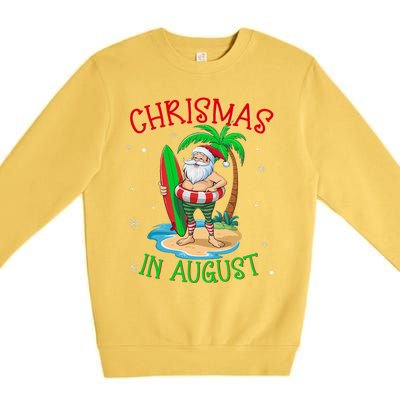 Christmas In August Funny Summer Santa On Beach Premium Crewneck Sweatshirt