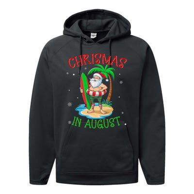 Christmas In August Funny Summer Santa On Beach Performance Fleece Hoodie