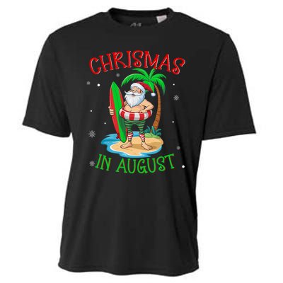 Christmas In August Funny Summer Santa On Beach Cooling Performance Crew T-Shirt