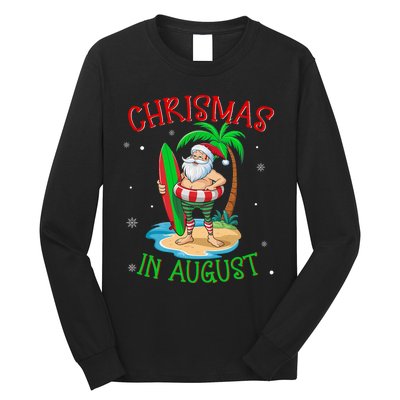 Christmas In August Funny Summer Santa On Beach Long Sleeve Shirt