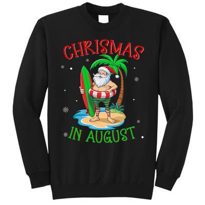 Christmas In August Funny Summer Santa On Beach Sweatshirt