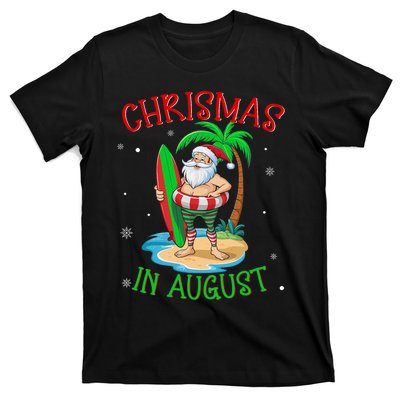 Christmas In August Funny Summer Santa On Beach T-Shirt