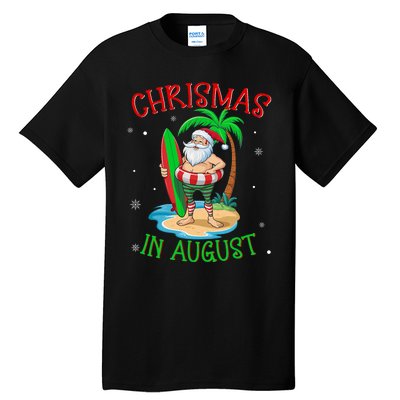 Christmas In August Funny Summer Santa On Beach Tall T-Shirt