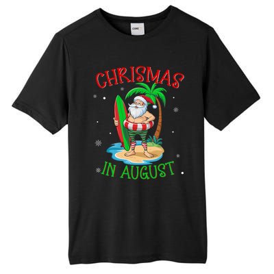 Christmas In August Funny Summer Santa On Beach Tall Fusion ChromaSoft Performance T-Shirt