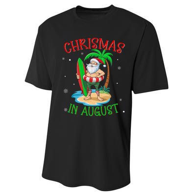 Christmas In August Funny Summer Santa On Beach Performance Sprint T-Shirt