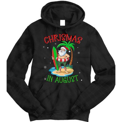 Christmas In August Funny Summer Santa On Beach Tie Dye Hoodie