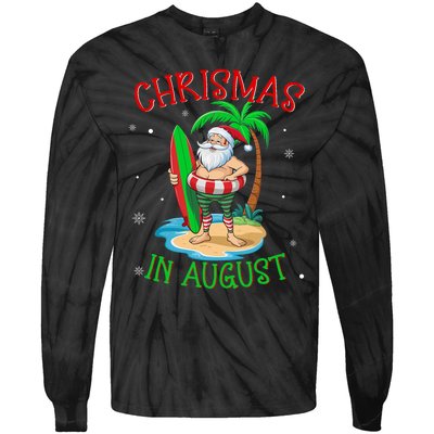 Christmas In August Funny Summer Santa On Beach Tie-Dye Long Sleeve Shirt