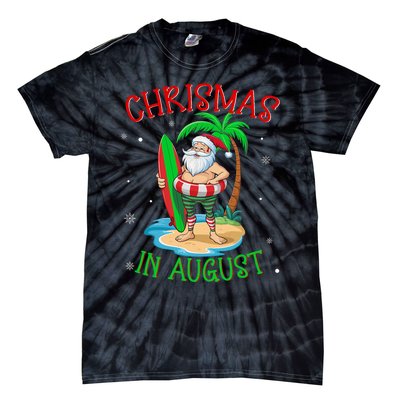 Christmas In August Funny Summer Santa On Beach Tie-Dye T-Shirt