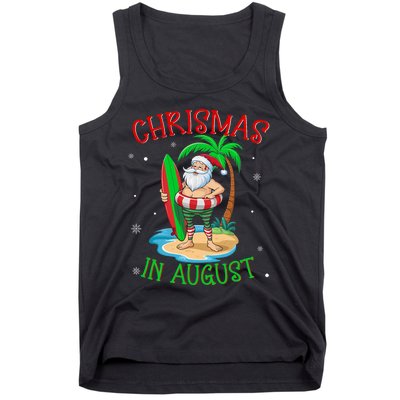 Christmas In August Funny Summer Santa On Beach Tank Top