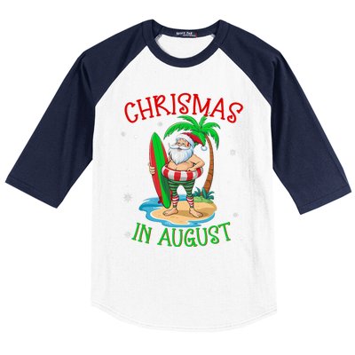 Christmas In August Funny Summer Santa On Beach Baseball Sleeve Shirt