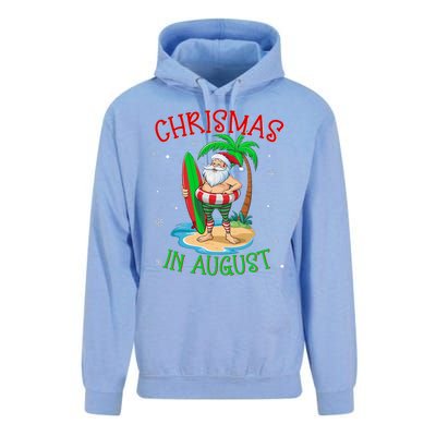 Christmas In August Funny Summer Santa On Beach Unisex Surf Hoodie