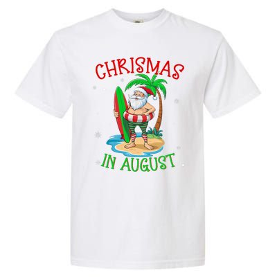 Christmas In August Funny Summer Santa On Beach Garment-Dyed Heavyweight T-Shirt