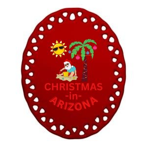 Christmas In Arizona Deck The Palm Trees Family Vacation Gift Ceramic Oval Ornament