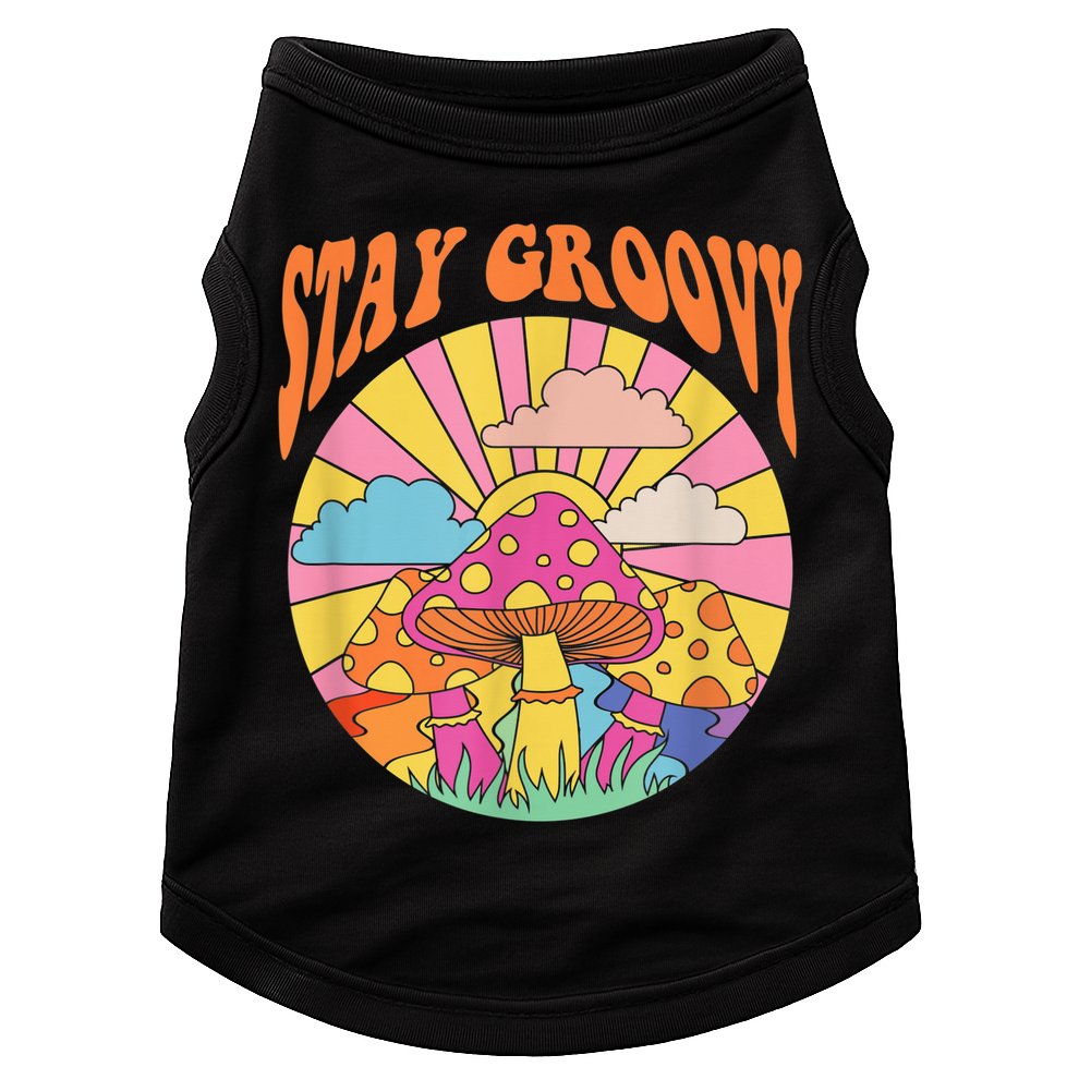 Cute Indie Aesthetic Mushroom Stay Groovy Retro 70s Hippie Doggie Tank