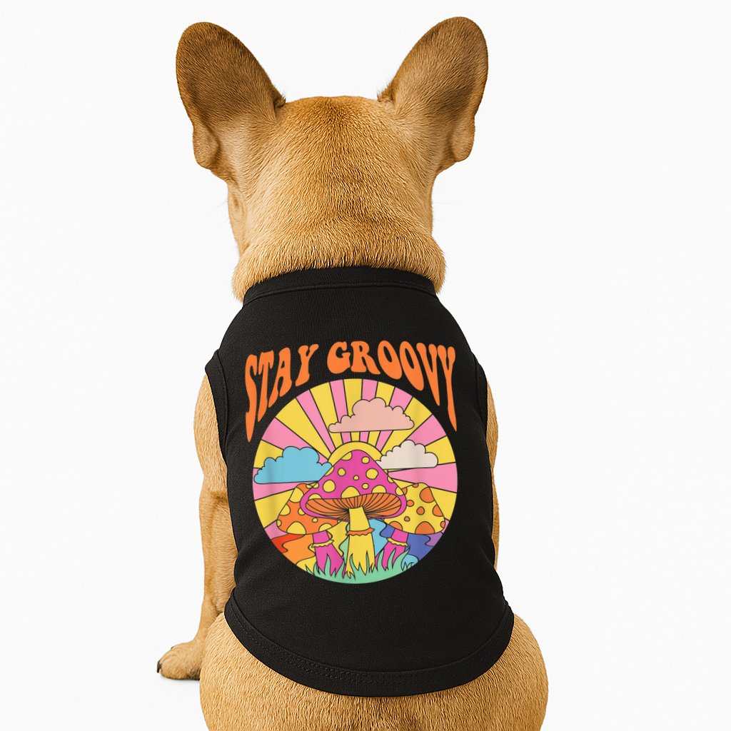 Cute Indie Aesthetic Mushroom Stay Groovy Retro 70s Hippie Doggie Tank