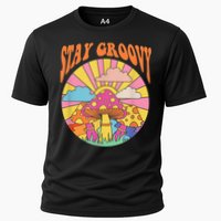 Cute Indie Aesthetic Mushroom Stay Groovy Retro 70s Hippie Cooling Performance Crew T-Shirt