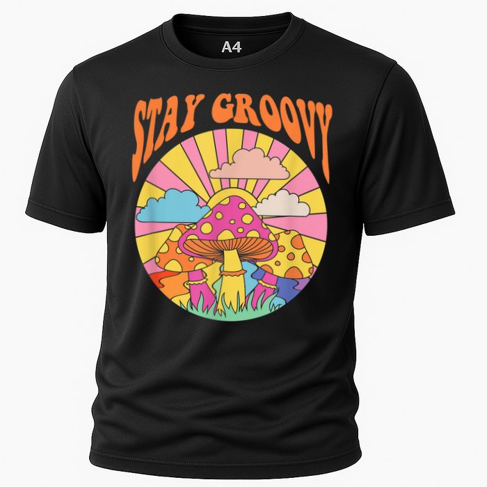 Cute Indie Aesthetic Mushroom Stay Groovy Retro 70s Hippie Cooling Performance Crew T-Shirt