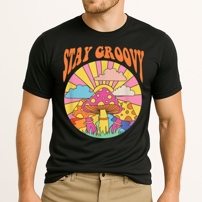 Cute Indie Aesthetic Mushroom Stay Groovy Retro 70s Hippie Cooling Performance Crew T-Shirt