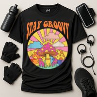 Cute Indie Aesthetic Mushroom Stay Groovy Retro 70s Hippie Cooling Performance Crew T-Shirt