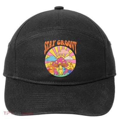 Cute Indie Aesthetic Mushroom Stay Groovy Retro 70s Hippie 7-Panel Snapback Hat
